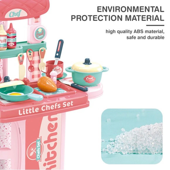 New Pretend Kitchen Play Set 3-in-1 Suitcase with Toy Pots Pans Dishes For 3+ - Picture 6 of 14